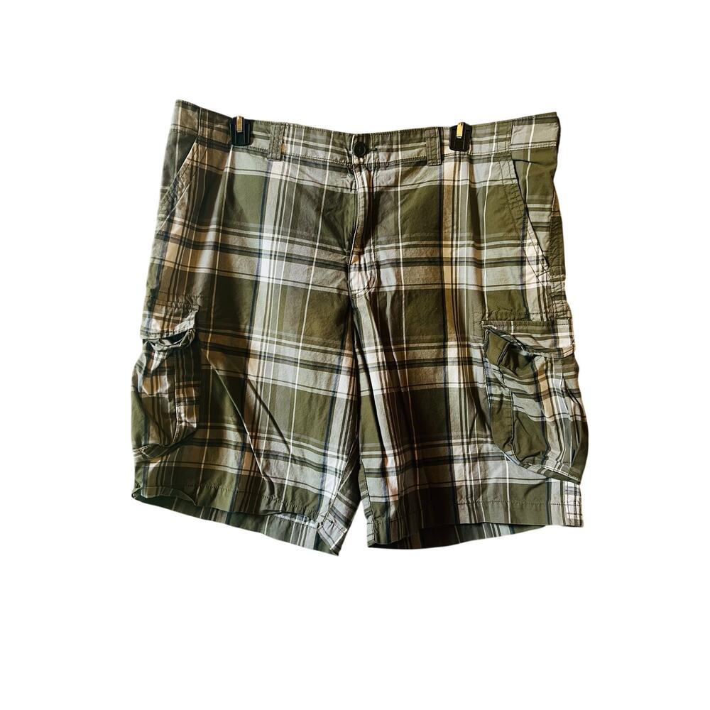 True Nation Men's Cargo Shorts Size 44 Green Plaid 100% Cotton